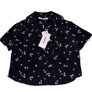 Thakoon Black Daisy Print; Cropped Short Sleeve Shirt  Sz Small